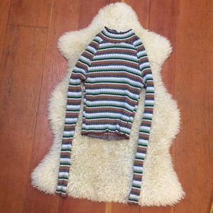 Free People Xs Mock Neck Stripe Ribbed Lettuce